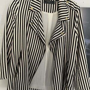 Zara Black and White Striped Blazer with Open Lapel